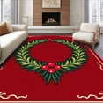 thumbnail image 1 of ODIKA 8'x10' Machine Washable Non-Slip Area Rug, Classic Evergreen Wreath with Crimson Berry Sprigs Holiday Season High Traffic Rug, Red, 626248, 1 of 7