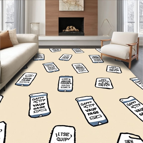 ODIKA 8'x10' Machine Washable Non-Slip Area Rug, Classic Game Day Admission Voucher Patchwork with Athletic Lettering High Traffic Rug, Beige, 669625