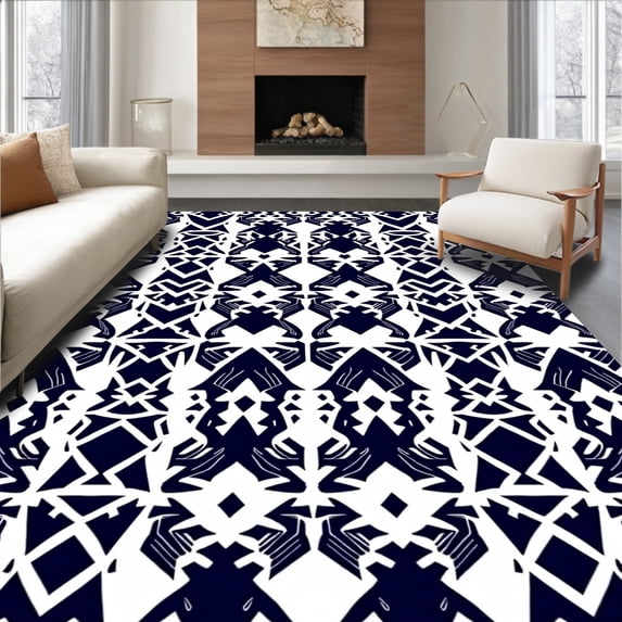 ODIKA 8'x10' Machine Washable Non-Slip Area Rug, Classic Grid Floor Covering with Modern Twist High Traffic Rug with Pad, Black, 560385