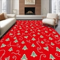 thumbnail image 1 of ODIKA 8x10 Machine Washable Non-Slip Area Rug, Classic Holiday Tree with Interlocking Bell and Ribbon Accents High Traffic Rug with Pad, Red, 649502, 1 of 8