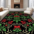 thumbnail image 1 of ODIKA 8'x10' Machine Washable Non-Slip Area Rug, Classic Holly Leaf Scrolls with Berry Clusters Christmas High Traffic Rug, Black, 653433, 1 of 5
