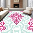 thumbnail image 1 of ODIKA 8'x10' Machine Washable Non-Slip Area Rug, Classic Low Profile with Faded Ornate Damask Motifs High Traffic Rug with Pad, Pink, 367702, 1 of 8