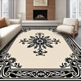 thumbnail image 1 of ODIKA 8'x10' Machine Washable Non-Slip Area Rug, Classic Medallion with Fleur Floral and Interlocking Baroque Swirls High Traffic Rug with Pad, Beige, 666352, 1 of 8