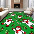 thumbnail image 1 of ODIKA 8'x10' Machine Washable Non-Slip Area Rug, Classic Snowman Parade with Canes and Holly Sprigs Motif High Traffic Rug with Pad, Green, 734210, 1 of 8