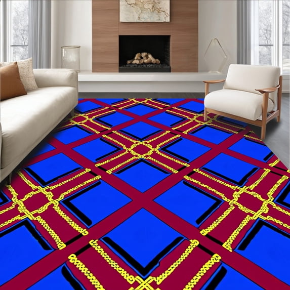 ODIKA 8'x10' Machine Washable Non-Slip Area Rug, Classic Tartan Featuring Intersecting Line High Traffic Rug with Pad, Blue, 610527