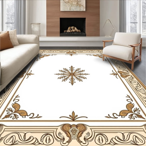 ODIKA 8'x10' Machine Washable Non-Slip Area Rug, Classical Damask Heirloom Palatial Decorative High Traffic Rug, White, 586091