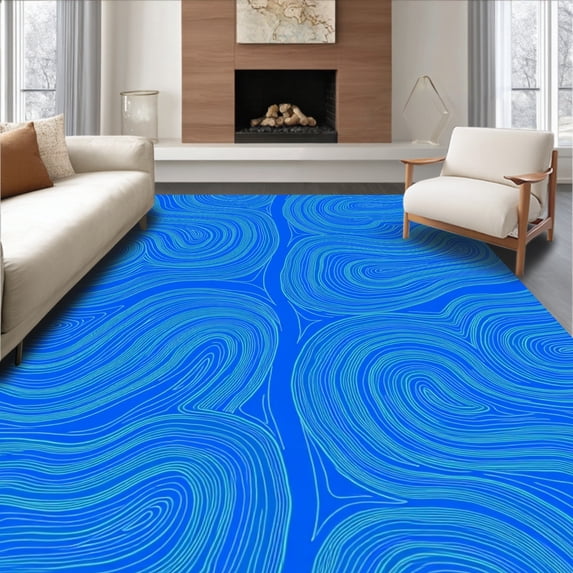 ODIKA 8'x10' Machine Washable Non-Slip Area Rug, Contemporary Abstract Wave Design High Traffic Rug, Blue, 369405