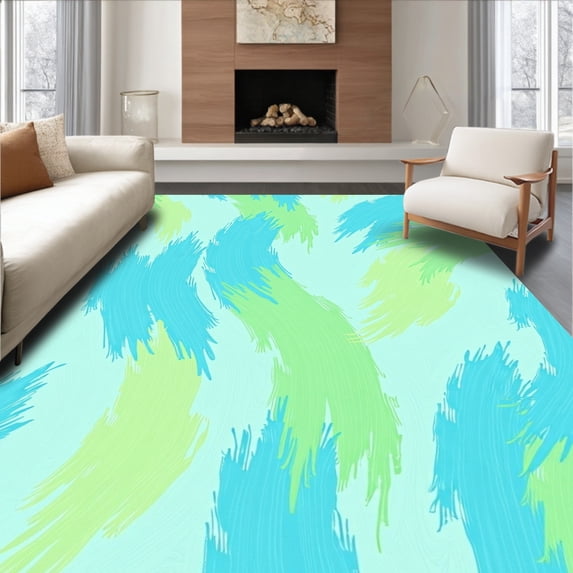 ODIKA 8'x10' Machine Washable Non-Slip Area Rug, Contemporary Abstract with Interwoven Brushstroke High Traffic Rug, Blue, 382116