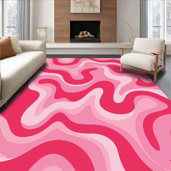 ODIKA 8'x10' Machine Washable Non-Slip Area Rug, Abstract Coral Wave High Traffic Rug, Pink, 367138