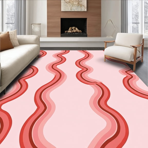 ODIKA 8'x10' Machine Washable Non-Slip Area Rug, Contemporary Ikat Wave Stripe Design Anti Slip High Traffic Rug, Pink, 475204