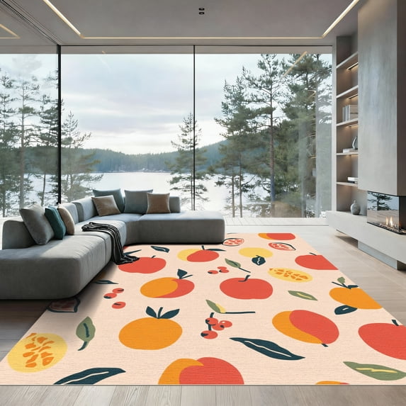 ODIKA 8'x10' Machine Washable Non-Slip Area Rug, Contemporary Orange High Traffic Rug with Pad, Orange, 1046819