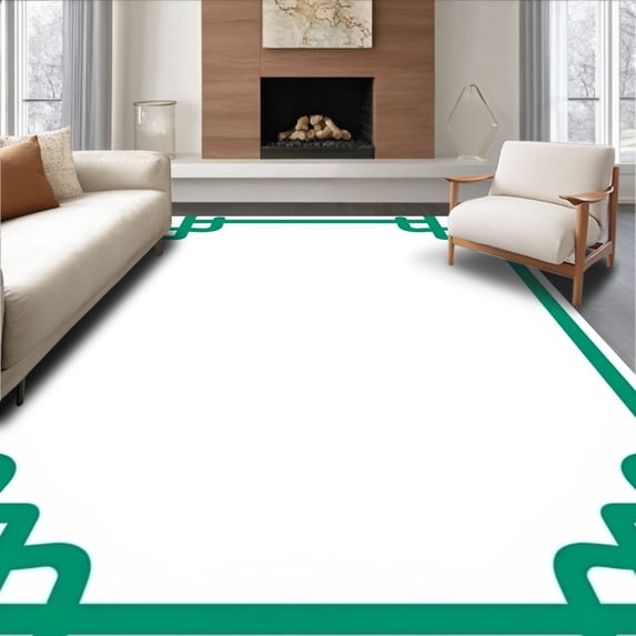 ODIKA 8'x10' Machine Washable Non-Slip Area Rug, Contemporary Sleek Edge Framework Featuring Refined Artistic High Traffic Rug, Green, 497328