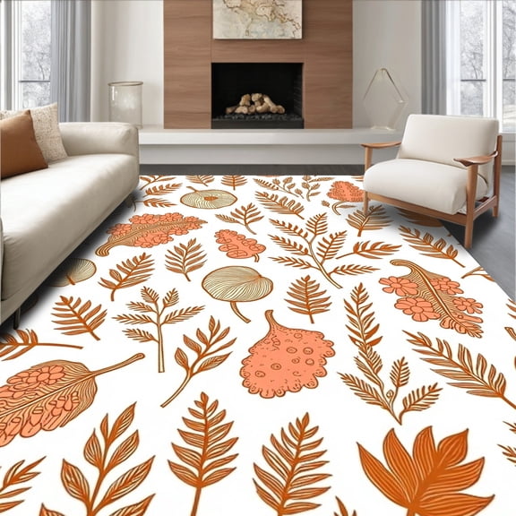 ODIKA 8'x10' Machine Washable Non-Slip Area Rug, Cornucopia Gourd Display Stand Covering with Seasonal Fruits High Traffic Rug, Brown, 740541