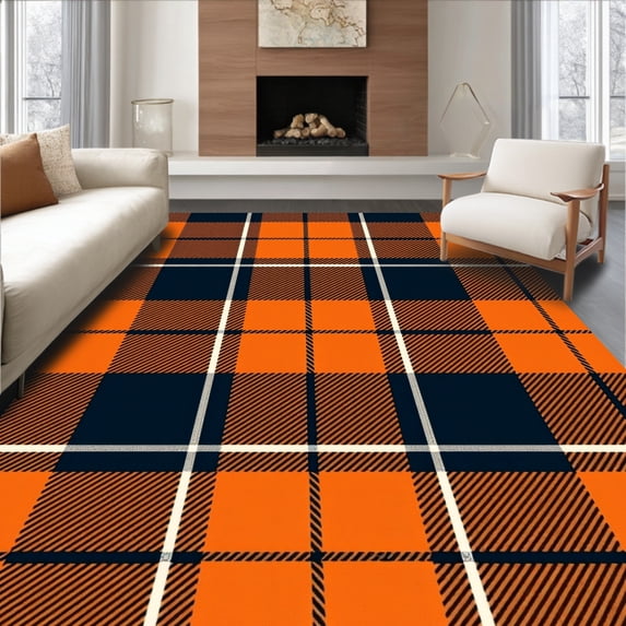ODIKA 8'x10' Machine Washable Non-Slip Area Rug, Countryside Tartan Rustic Decorative High Traffic Rug, Orange, 511298