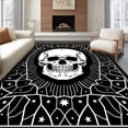 thumbnail image 1 of ODIKA 8'x10' Machine Washable Non-Slip Area Rug, Creepy Smiling Skull Motif with Flickering Accents and Interlocking Webs High Traffic Rug, Black, 620034, 1 of 7