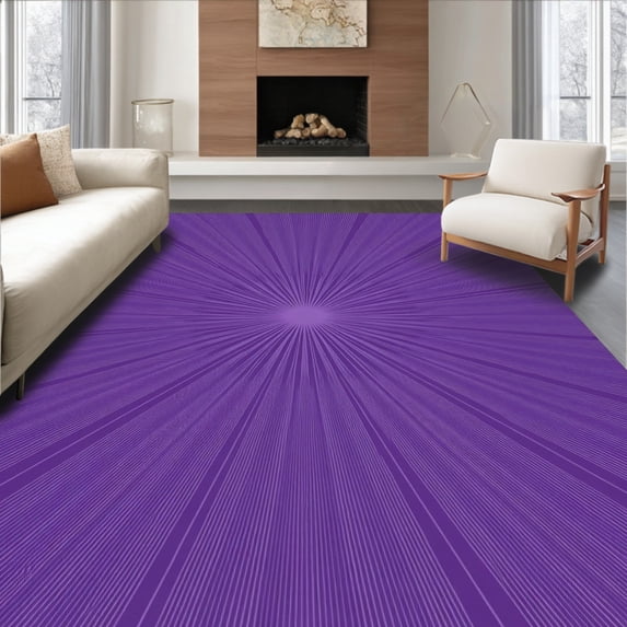 ODIKA 8'x10' Machine Washable Non-Slip Area Rug, Crimson Vortex with Radiating Lines and Fluid Motion Artwork High Traffic Rug with Pad, Purple, 670213