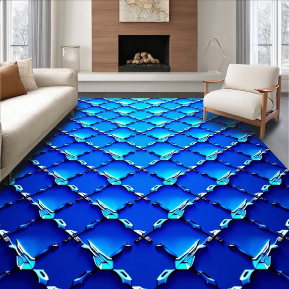 ODIKA 8'x10' Machine Washable Non-Slip Area Rug, Crystalline Prism Mosaic High Traffic Rug, Blue, 454390