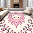 thumbnail image 1 of ODIKA 8'x10' Machine Washable Non-Slip Area Rug, DIY Latch Hook Kit Highland Cattle with Floral Needlework High Traffic Rug, Pink, 745033, 1 of 7