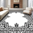 thumbnail image 1 of ODIKA 8'x10' Machine Washable Non-Slip Area Rug, Damask Flourish Design with Weathered Finish High Traffic Rug with Pad, Black, 660314, 1 of 8