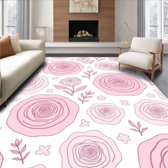 ODIKA 8'x10' Machine Washable Non-Slip Area Rug, Decorative Petal Creation Supplies High Traffic Rug, Pink, 640722