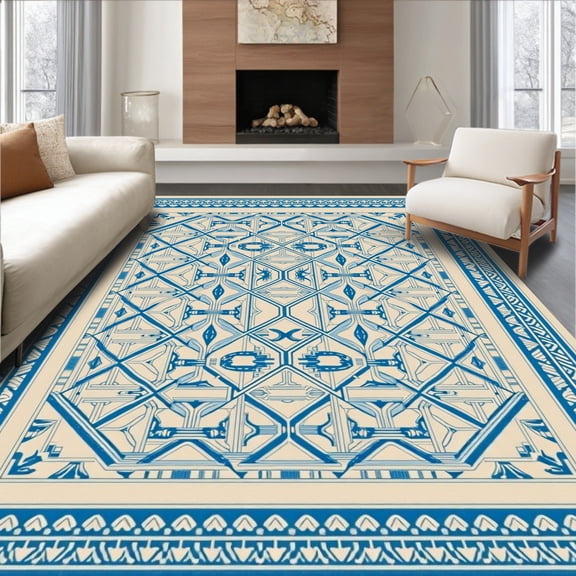 ODIKA 8'x10' Machine Washable Non-Slip Area Rug, Desert Maze Interlocking Lattice High Traffic Rug, Beige, 658216
