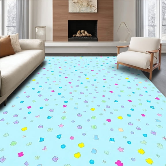 ODIKA 8'x10' Machine Washable Non-Slip Area Rug, Dreamy Confetti Splash Decorative Entrance High Traffic Rug, Blue, 723222