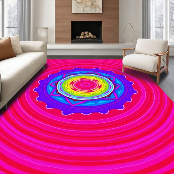ODIKA 8'x10' Machine Washable Non-Slip Area Rug, Dreamy Spiral Swirl Contemporary Elegant Accent High Traffic Rug, Pink, 556745