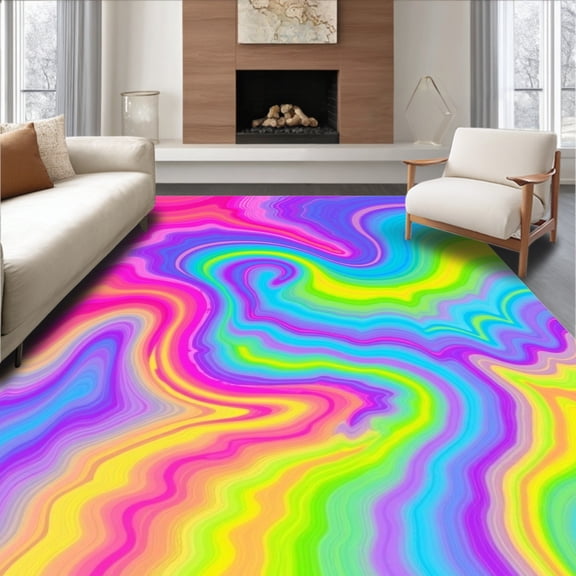 ODIKA 8'x10' Machine Washable Non-Slip Area Rug, Dreamy Wonderland Shag Fluffy Decorative Accent High Traffic Rug, Pink, 556299