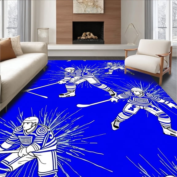ODIKA 8'x10' Machine Washable Non-Slip Area Rug, Dynamic Rink Action Shot Decorative Floor High Traffic Rug, Blue, 677824