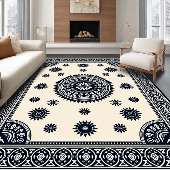 ODIKA 8'x10' Machine Washable Non-Slip Area Rug, Dynasty Ancient Cultural Palatial Symmetrical High Traffic Rug, Beige, 666017