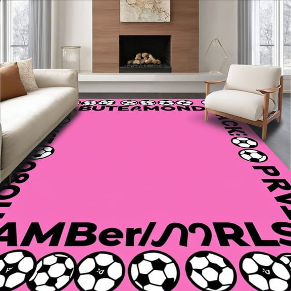 ODIKA 8'x10' Machine Washable Non-Slip Area Rug, Early Learning ABC Surface with Playful Character Font Design High Traffic Rug, Pink, 695632
