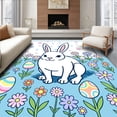 thumbnail image 1 of ODIKA 8'x10' Machine Washable Non-Slip Area Rug, Easter Bunny and Patchwork Egg Meadow with Illustrated Wildflowers High Traffic Rug, Blue, 719772, 1 of 7