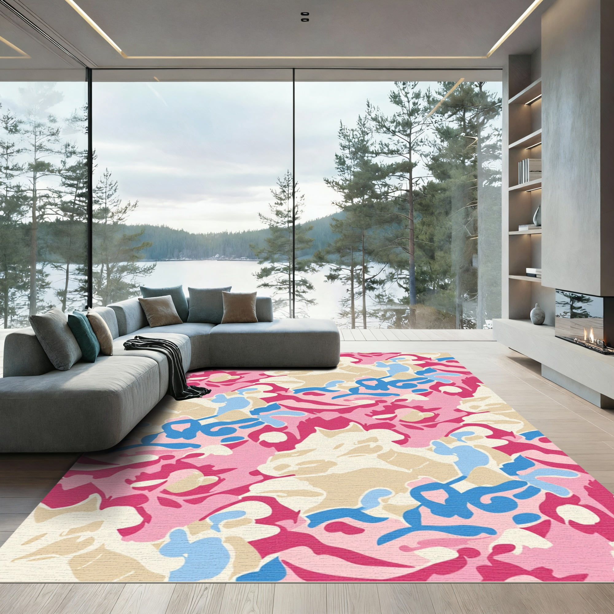 ODIKA 8x10 Machine Washable Non-Slip Area Rug, Eclipse Fade Abstract ...