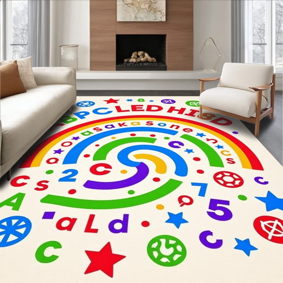 ODIKA 8'x10' Machine Washable Non-Slip Area Rug, Educational Alphabet Playmat With Vibrant Arch Design High Traffic Rug, Red, 693494