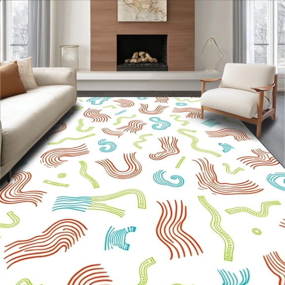 ODIKA 8'x10' Machine Washable Non-Slip Area Rug, Educational Swirl Featuring Diverse Letters Numbers and Forms High Traffic Rug, Red, 690141