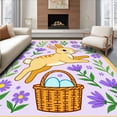 thumbnail image 1 of ODIKA 8'x10' Machine Washable Non-Slip Area Rug, Egg Basket Meadow Featuring Hopping Hare and Wildflower Detailing High Traffic Rug with Pad, Beige, 662967, 1 of 8