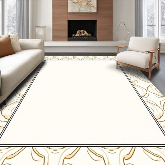ODIKA 8'x10' Machine Washable Non-Slip Area Rug, Elegance Wavy Trellis Contemporary High Traffic Rug, Beige, 658209