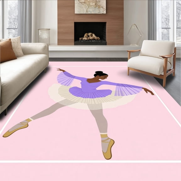 ODIKA 8x10 Machine Washable Non-Slip Area Rug, Elegant Ballerina Latch Hook Needlework High Traffic Rug, Pink, 645823