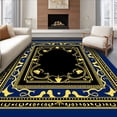 thumbnail image 1 of ODIKA 8'x10' Machine Washable Non-Slip Area Rug, Elegant Bell and Ribbon Festivity Holiday High Traffic Rug, Blue, 738222, 1 of 7