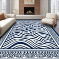 thumbnail image 1 of ODIKA 8'x10' Machine Washable Non-Slip Area Rug, Elegant Bordered Lattice Nautical Symmetrical Interlocking Wave High Traffic Rug with Pad, Blue, 585554, 1 of 8