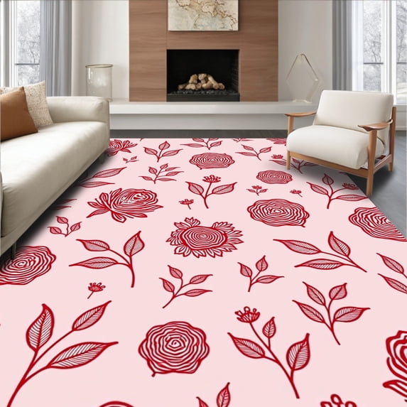ODIKA 8'x10' Machine Washable Non-Slip Area Rug, Elegant Botanical Throw High Traffic Rug with Pad, Pink, 586230