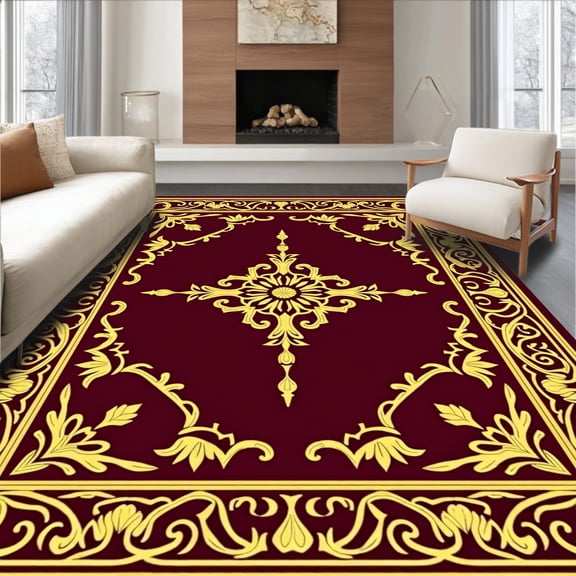 ODIKA 8'x10' Machine Washable Non-Slip Area Rug, Elegant Damask Artisan High Traffic Rug, Maroon, 523100