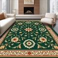 thumbnail image 1 of ODIKA 8'x10' Machine Washable Non-Slip Area Rug, Elegant Floral Medallion with Delicate Leafy Accents High Traffic Rug with Pad, Green, 384192, 1 of 8