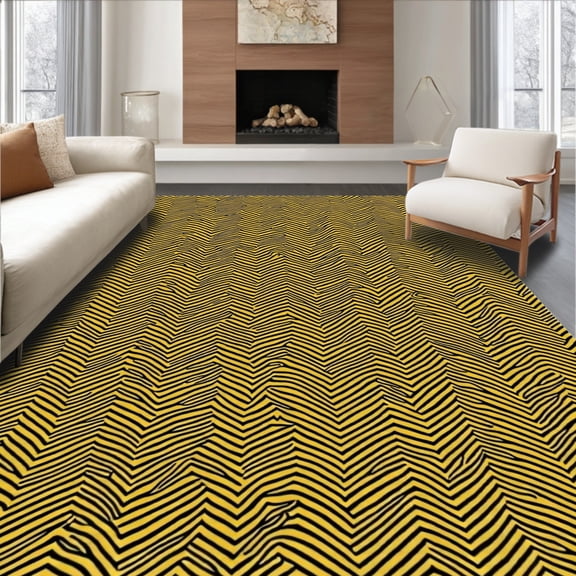 ODIKA 8'x10' Machine Washable Non-Slip Area Rug, Elegant Herringbone with Contrasting Shadow Effect High Traffic Rug, Yellow, 525770