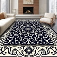 thumbnail image 1 of ODIKA 8x10 Machine Washable Non-Slip Area Rug, Elegant Inspired Symmetrical Decorative Scroll High Traffic Rug with Pad, Black, 657190, 1 of 8