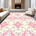 thumbnail image 1 of ODIKA 8'x10' Machine Washable Non-Slip Area Rug, Elegant Interlocking Lattice with Floral Accents and Delicate Scrollwork High Traffic Rug, Pink, 451689, 1 of 7