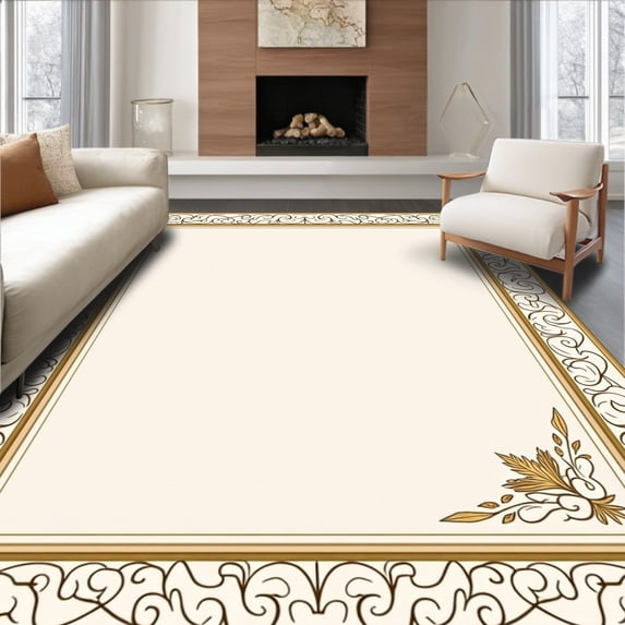 ODIKA 8'x10' Machine Washable Non-Slip Area Rug, Elegant Scrollwork Design Featuring Delicate Curves and Subtle Motifs High Traffic Rug with Pad, Ivory, 478604