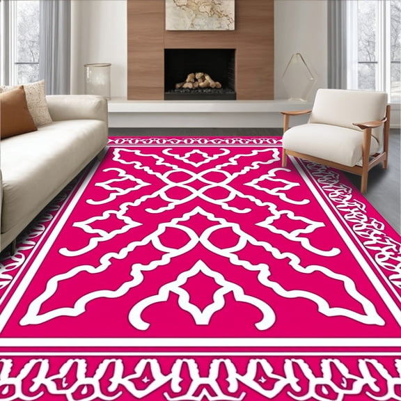 ODIKA 8'x10' Machine Washable Non-Slip Area Rug, Elegant Trellis Lattice Eastern Mystique High Traffic Rug, Pink, 560329