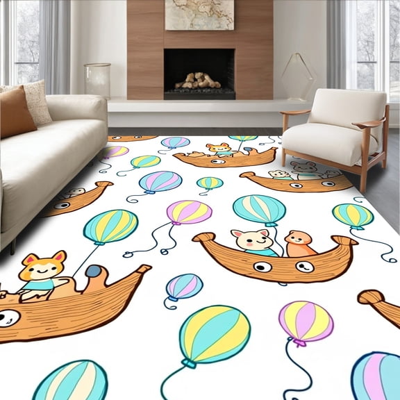 ODIKA 8'x10' Machine Washable Non-Slip Area Rug, Enchanted Aerial Wildlife Expedition Drifting Fantasy Carnival High Traffic Rug, Brown, 682625