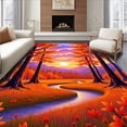 thumbnail image 1 of ODIKA 8'x10' Machine Washable Non-Slip Area Rug, Enchanted Autumn Wilderness Tapestry With Dreamy Sunset Landscape High Traffic Rug with Pad, Orange, 513960, 1 of 8